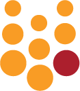 Eight orange circles and one maroon circle forming a pentagon pointing downwards