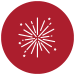 A digital illustration of a white firework burst within a red circle with a white outline